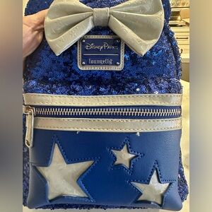 Loungefly royal blue sequined Disney backpack with silver stars